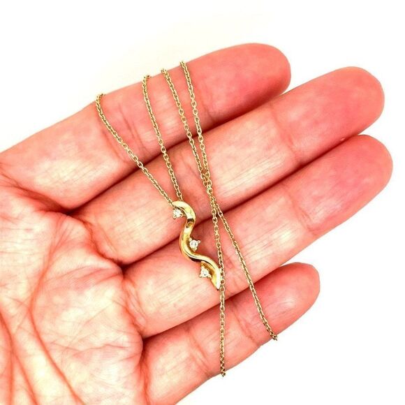 14k Diamond Wavy Pendant Necklace - Picture 6 of 11